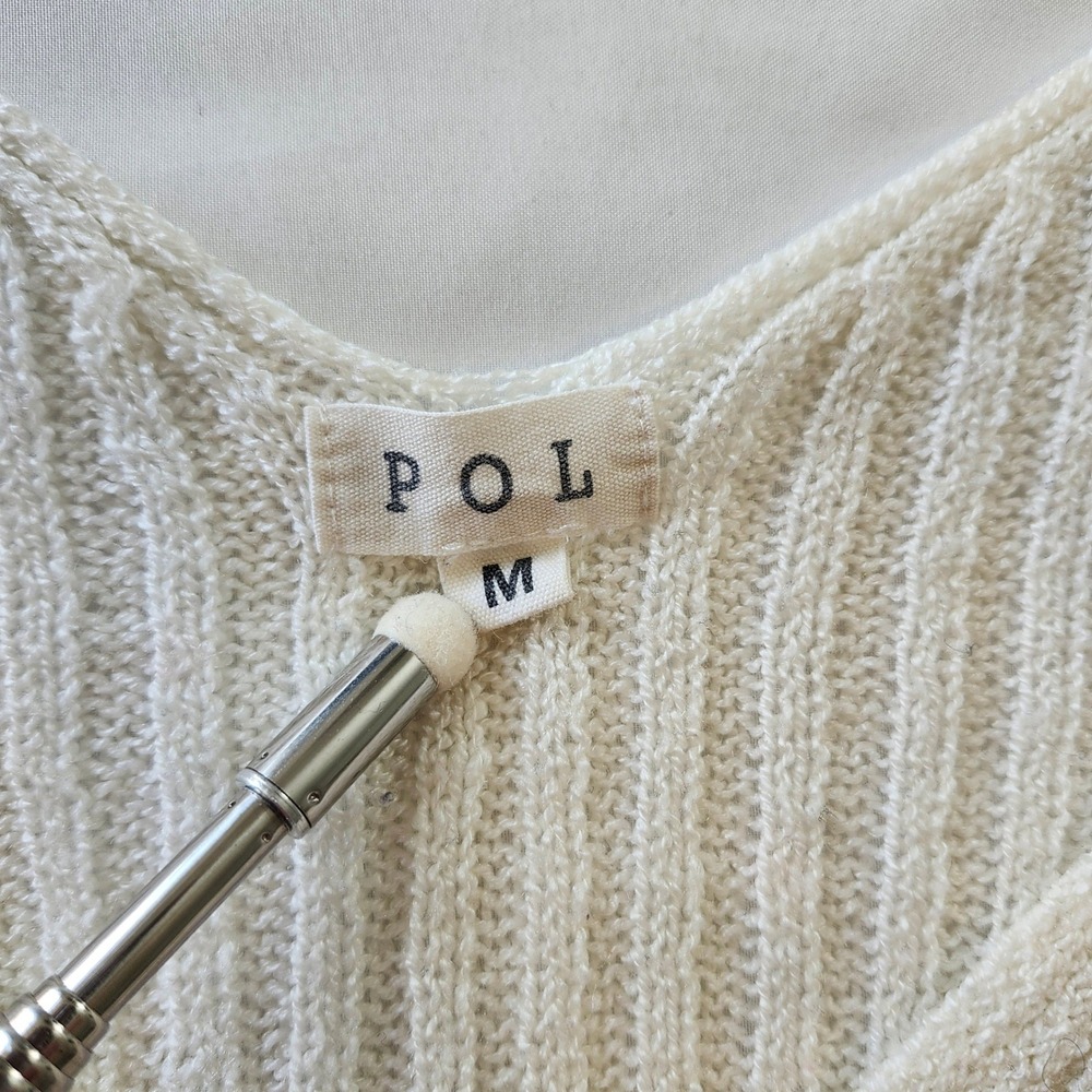 POL Cream Ribbed V-Neck Dolman Sleeve knit Sweater Top Shirt Blouse Women Medium - Picture 3 of 5